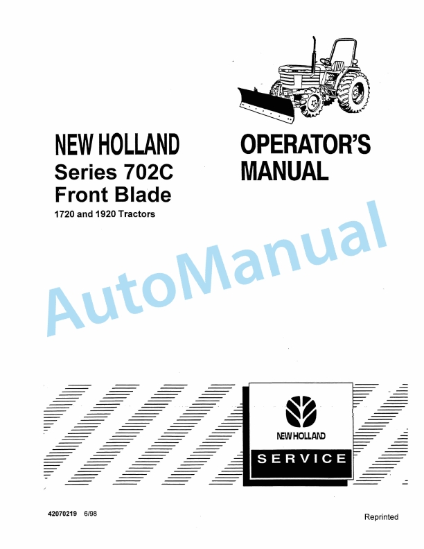 Ford New Holland 702C Series Front Blade Operation and Maintenance Manual 42070219