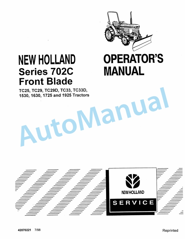 Ford New Holland 702C Series Front Blade Operation and Maintenance Manual 42070221