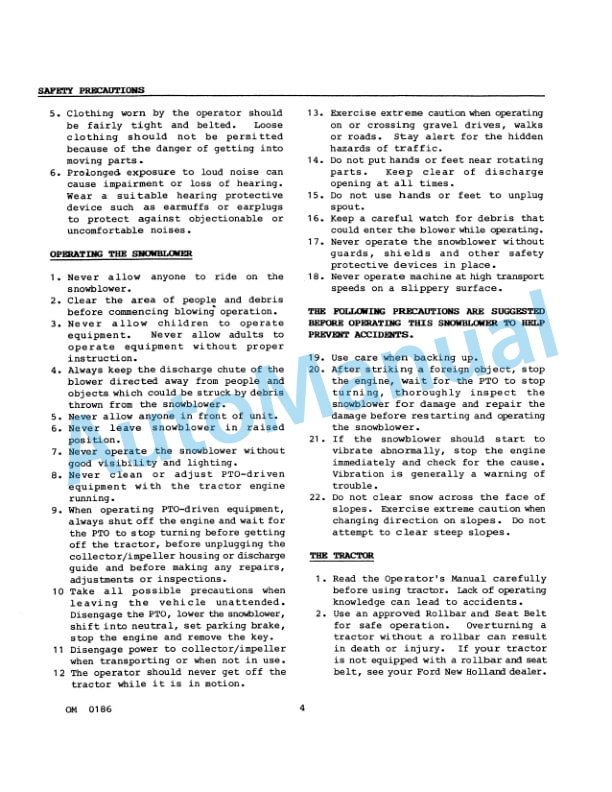 Ford New Holland 715C Series Rear Mounted Two Stage Snowblower Operation and Maintenance Manual 42648010 2 Ford New Holland 715C Series Rear Mounted Two Stage Snowblower Operation and Maintenance Manual 42648010-2
