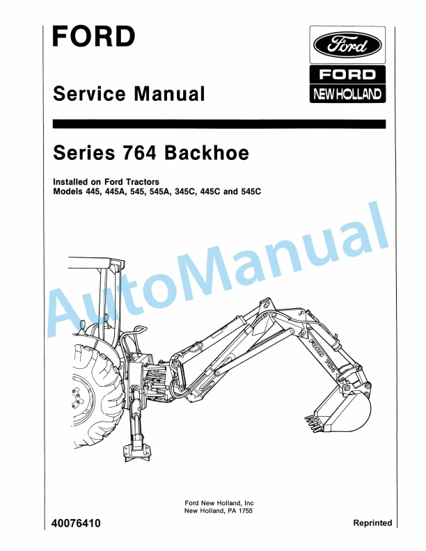 Ford New Holland 764 Series Backhoe Service Manual 40076410