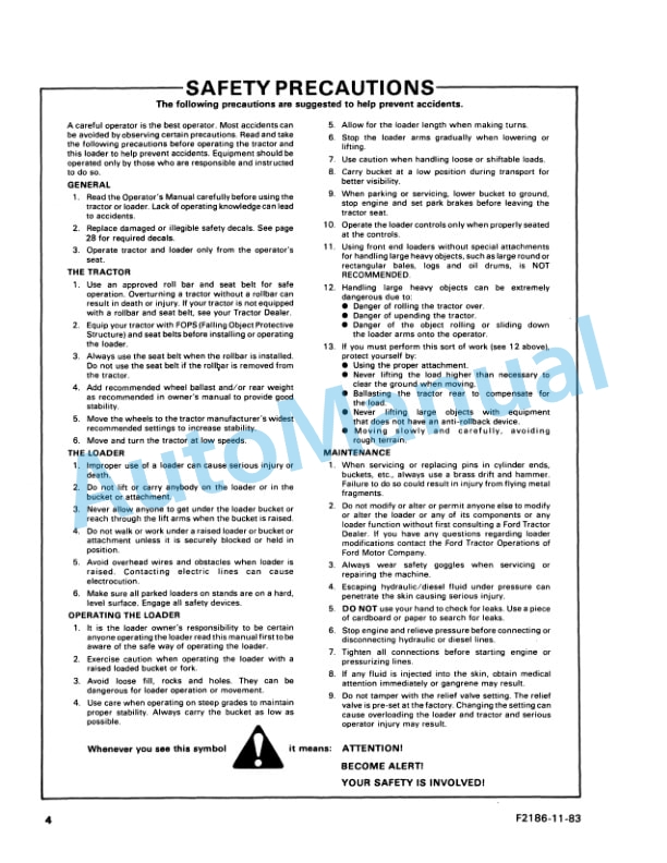Ford New Holland 770B Series Quick Attach Loader Operation and Maintenance Manual 42077013 2 Ford New Holland 770B Series Quick Attach Loader Operation and Maintenance Manual 42077013-2
