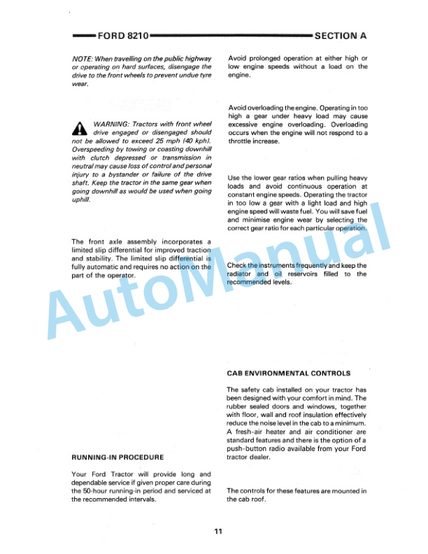 Ford New Holland 8210 Series 10 Tractor Operation and Maintenance Manual 42821010 2 Ford New Holland 8210 Series 10 Tractor Operation and Maintenance Manual 42821010-2