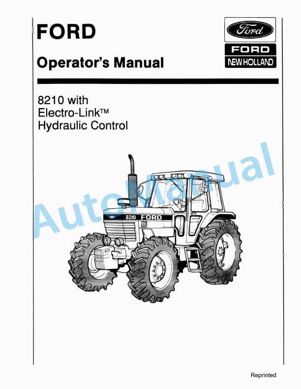 Ford New Holland 8210 With Electro-Link Hydraulic Control Operation and Maintenance Manual 42821012