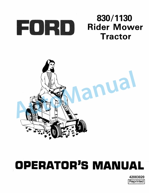 Ford New Holland 830, 1130 Rider Mower Tractor Operation and Maintenance Manual 42083020