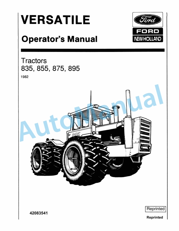 Ford New Holland 835, 855, 875, 895 Tractor Operation and Maintenance Manual 42083541