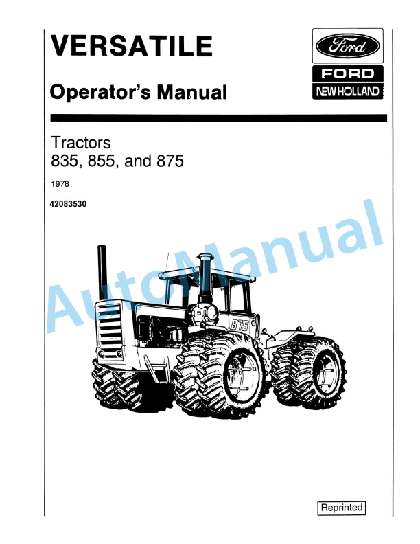 Ford New Holland 835, 855, 875 Tractor Operation and Maintenance Manual 42083530