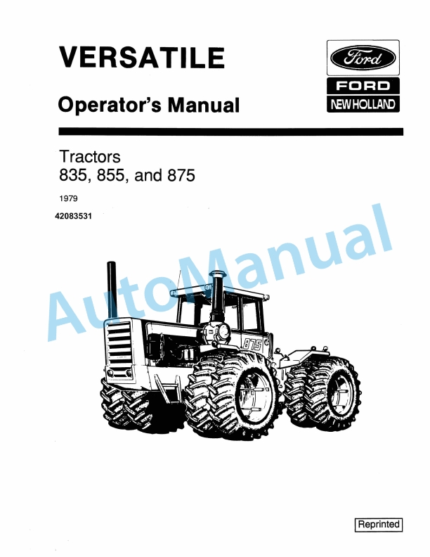 Ford New Holland 835, 855, 875 Tractor Operation and Maintenance Manual 42083531