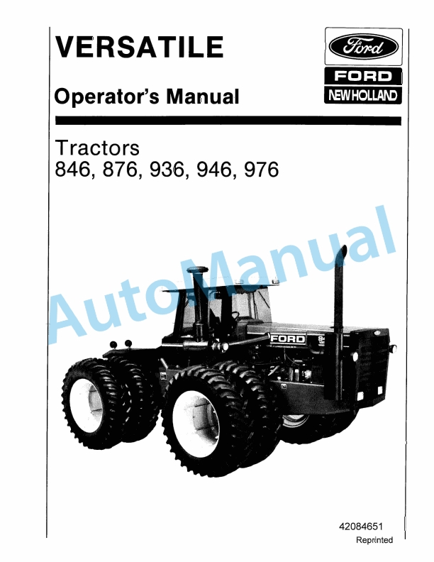 Ford New Holland 846, 876, 936, 946, 976 Tractor Operation and Maintenance Manual 42084651
