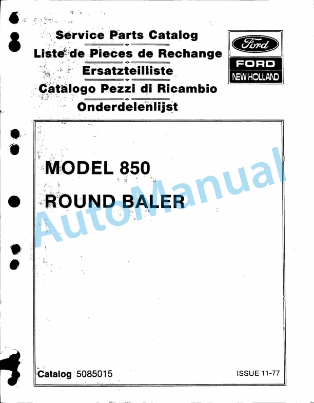 Ford New Holland 850 Round Baler Service Parts Catalogue 5085015