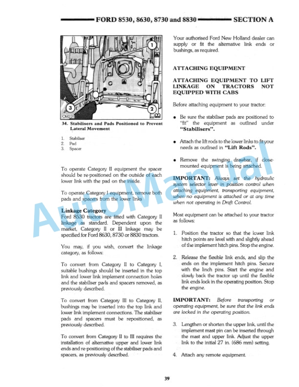 Ford New Holland 8530, 8630, 8730, 8830 Tractor Operation and Maintenance Manual 42853040 3 Ford New Holland 8530, 8630, 8730, 8830 Tractor Operation and Maintenance Manual 42853040-3