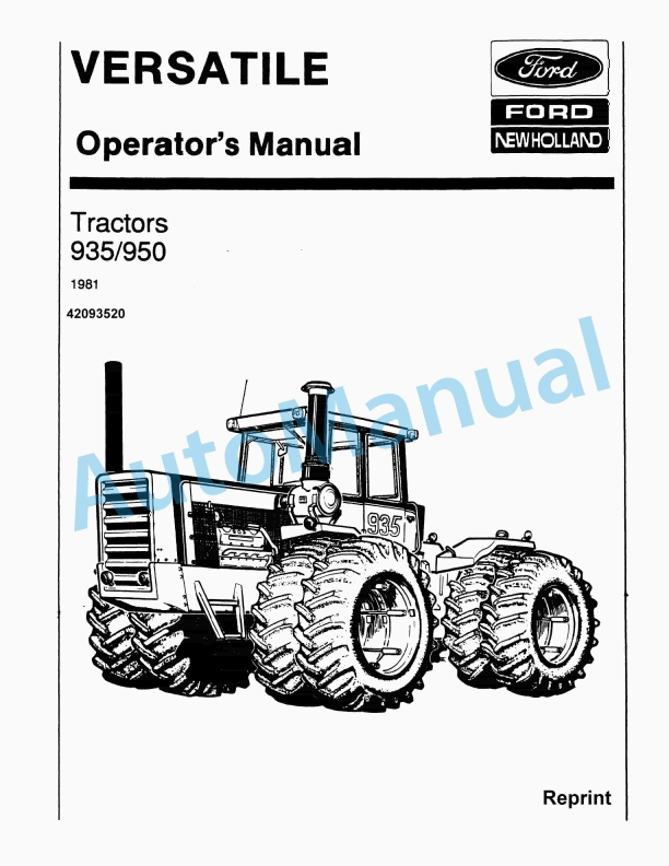 Ford New Holland 935, 950 Tractor Operation and Maintenance Manual 42093520