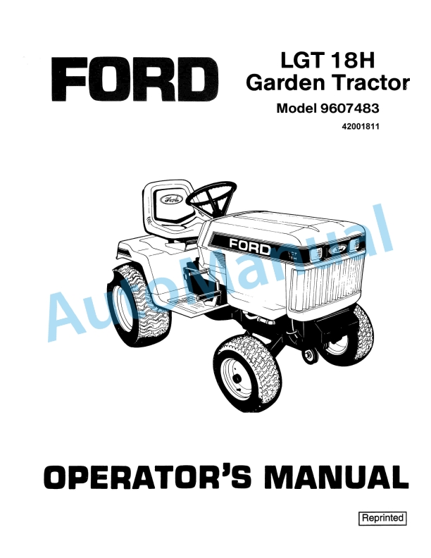 Ford New Holland 9607483 LGT 18H Garden Tractor Operation and Maintenance Manual 42001811