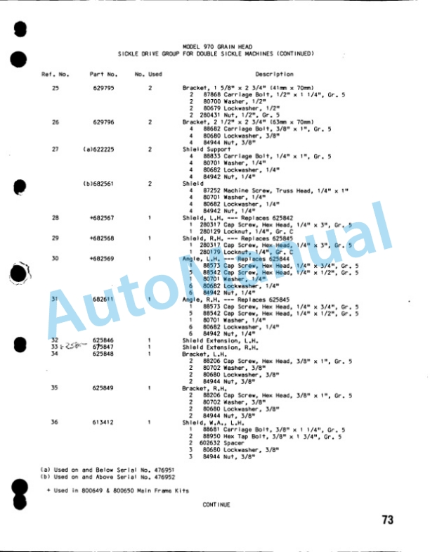 Ford New Holland 970, 972 Grain Head Service Parts Catalogue 5097022 4 Ford New Holland 970, 972 Grain Head Service Parts Catalogue 5097022-4