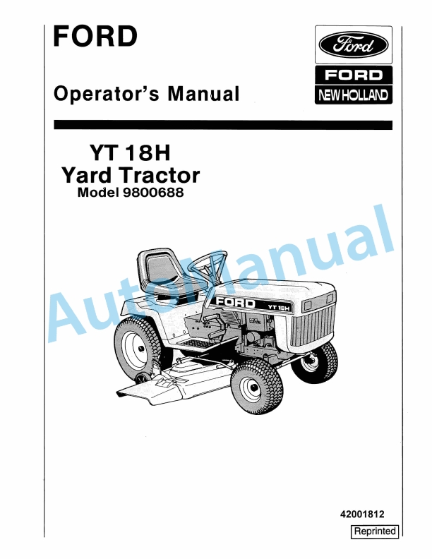 Ford New Holland 9800688 YT 18H Yard Tractor Operation and Maintenance Manual 42001812