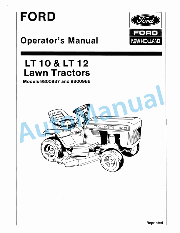 Ford New Holland 9800987 LGT 10, 9800988 LGT 12 Garden Tractor Operation and Maintenance Manual 42001221