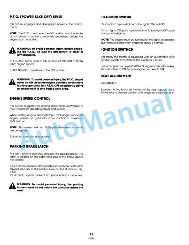 Alternative view of Ford New Holland 9800987 LGT 10, 9800988 LGT 12 Garden Tractor Operation and Maintenance Manual 42001221
