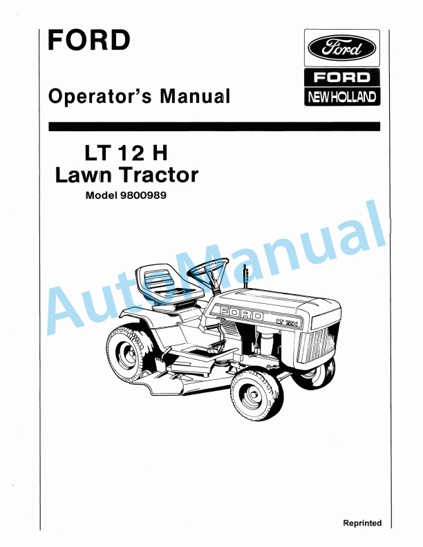Ford New Holland 9800989 LT 12 Lawn Tractor Operation and Maintenance Manual 42001214