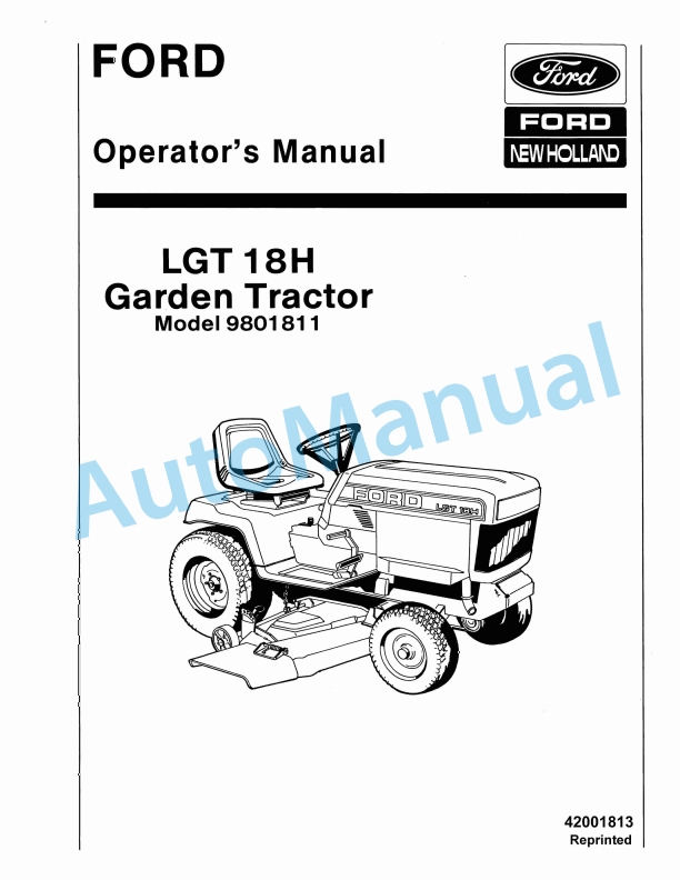 Ford New Holland 9801811 LGT 18H Garden Tractor Operation and Maintenance Manual 42001813