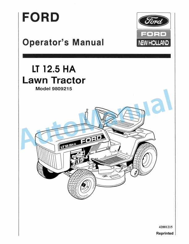 Ford New Holland 9809215 LT 12.5 HA Lawn Tractor Operation and Maintenance Manual 42001215