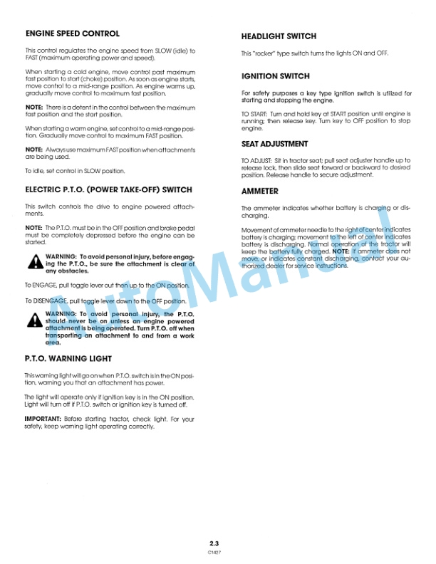 Alternative view of Ford New Holland 9809215 LT 12.5 HA Lawn Tractor Operation and Maintenance Manual 42001215