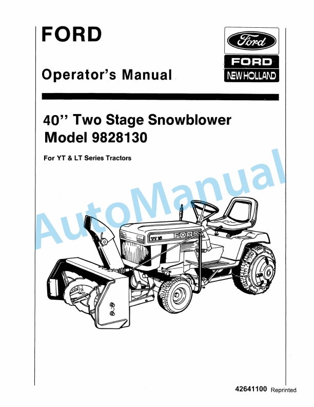 Ford New Holland 9828130 40in Two Stage Snowblower Operation and Maintenance Manual 42641100