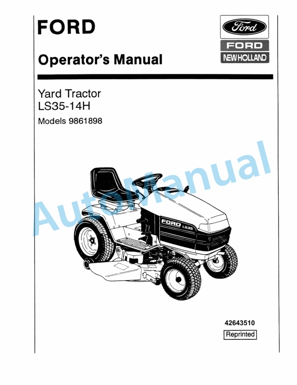 Ford New Holland 9861898 LS35-14H Yard Tractor Operation and Maintenance Manual 42643510