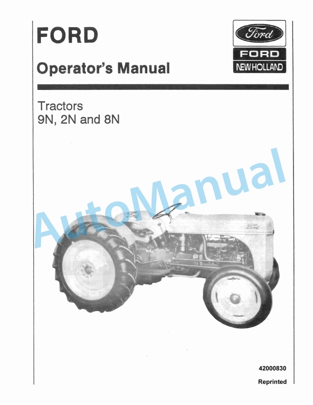 Ford New Holland 9N, 2N, 8N Tractor Operation and Maintenance Manual 42000830