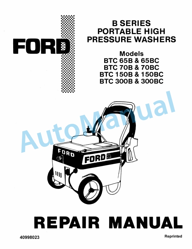 Ford New Holland B Series Portable High Pressure Washer Repair Manual 40998023