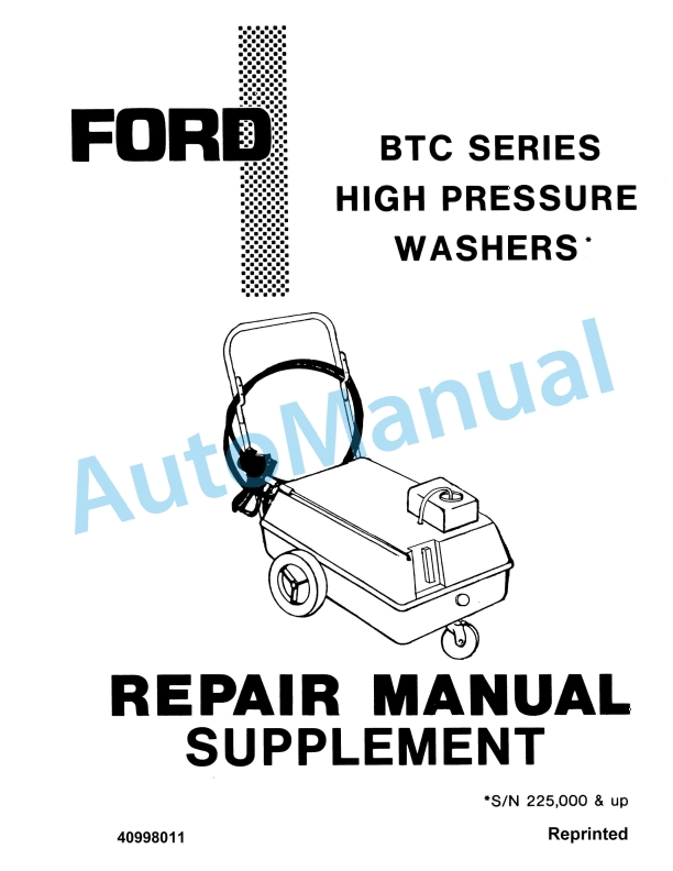 Ford New Holland BTC Series High Pressure Washer Repair Manual 40998011