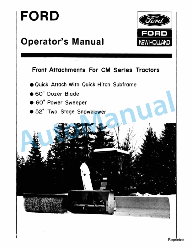 Ford New Holland Front Attachment for CM Series Tractor Operation and Maintenance Manual 42647000