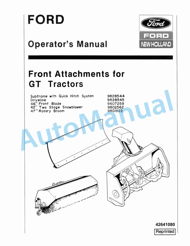 Ford New Holland Front Attachment for GT Tractor Operation and Maintenance Manual 42641080