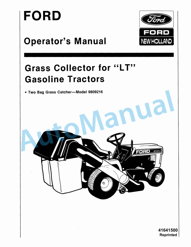 Ford New Holland Grass Collector For LT Gasoline Tractor Operation and Maintenance Manual 41641500