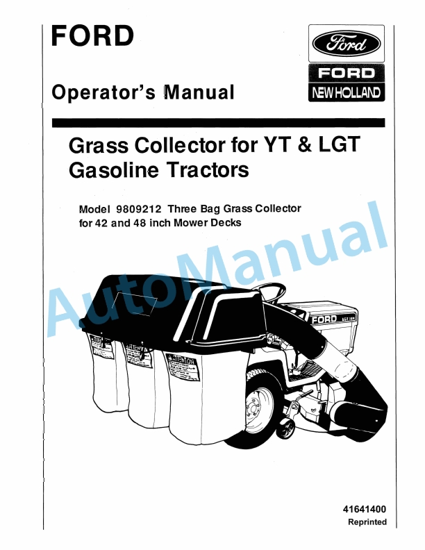 Ford New Holland Grass Collector For YT - LGT Gasoline Tractor Operation and Maintenance Manual 41641400