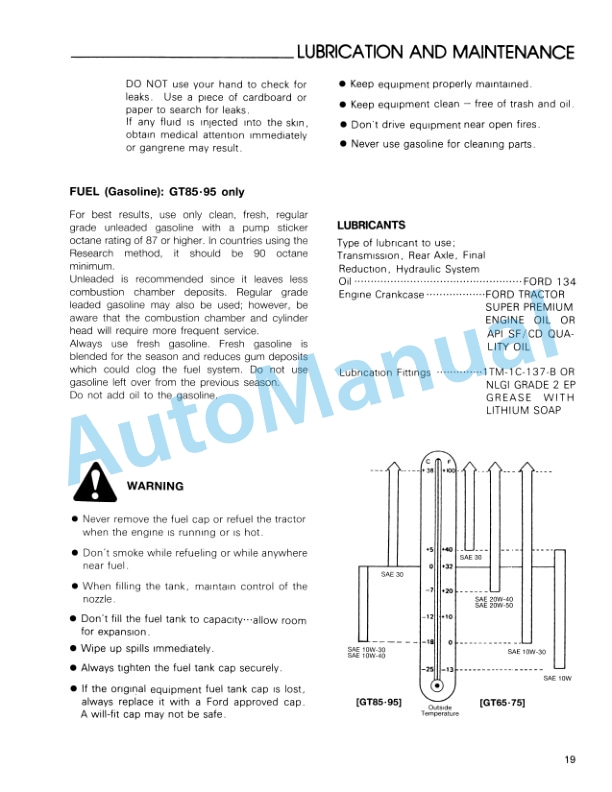Ford New Holland GT65, GT75, GT85, GT95 Diesel Gasoline Garden Tractor Operation and Maintenance Manual 42641075 3 Ford New Holland GT65, GT75, GT85, GT95 Diesel Gasoline Garden Tractor Operation and Maintenance Manual 42641075-3