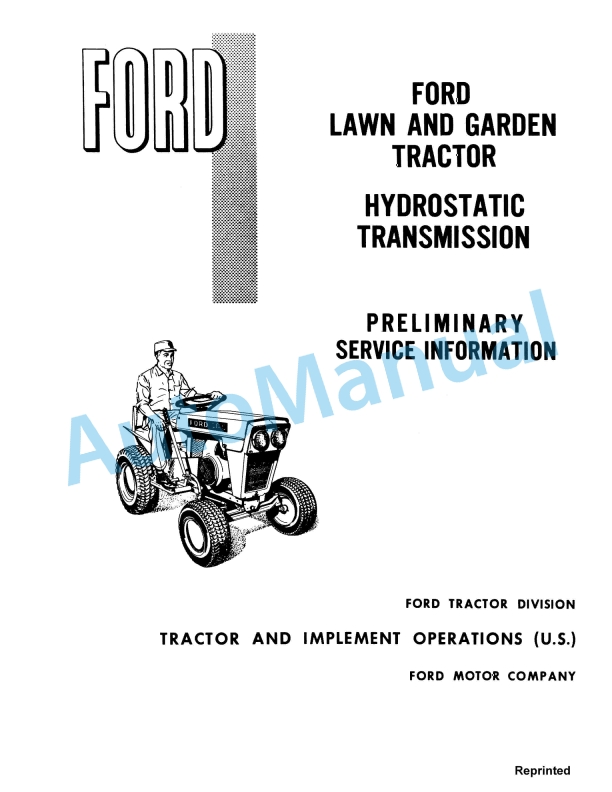 Ford New Holland Hydrostatic Transmission Lawn and Garden Tractor Service Manual 40010030