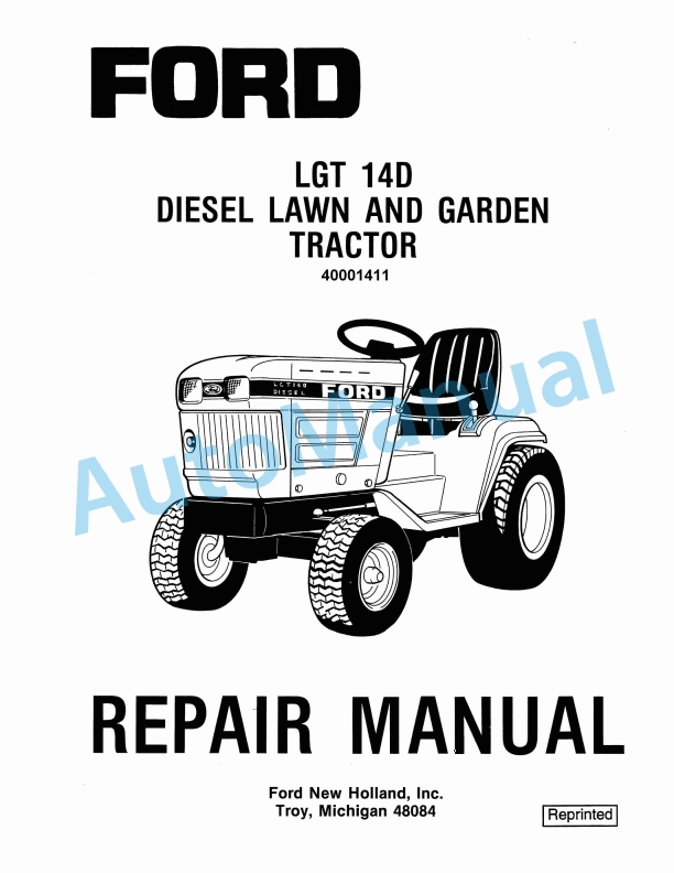 Ford New Holland LGT 14D Diesel Lawn And Garden Tractor Repair Manual 40001411