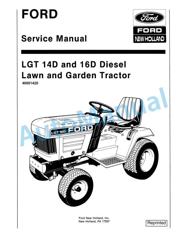 Ford New Holland LGT14D, LGT16D Diesel Lawn and Garden Tractor Service Manual 40001420
