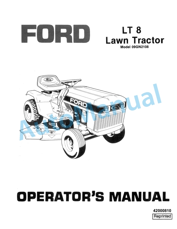 Ford New Holland LT 8 Lawn Tractor Operation and Maintenance Manual 42000810