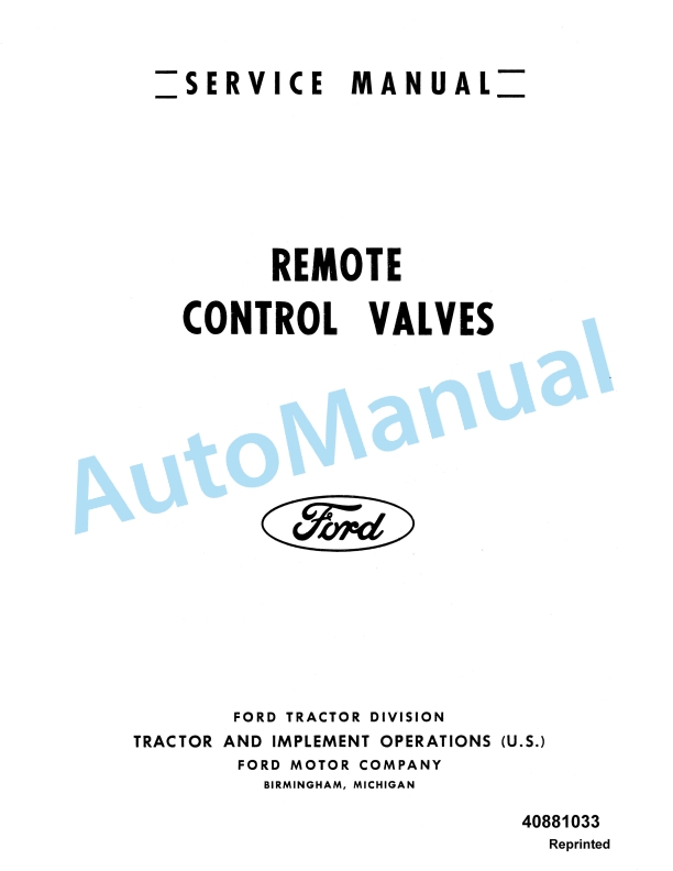 Ford New Holland Remote Control Valve Service Manual 40881033