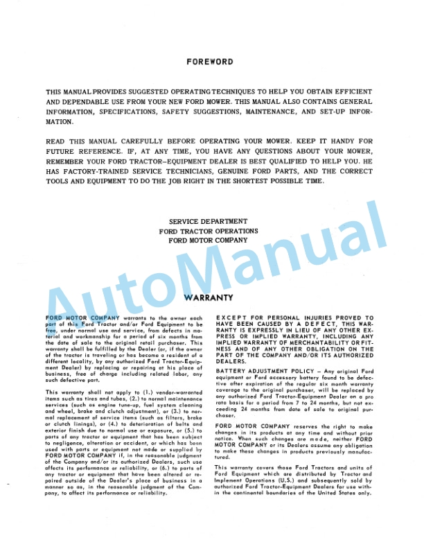 Ford New Holland Rotary Mower-36-Inch for Ford Lawn and Garden Tractor Operation and Maintenance Manual 42641054 2 Ford New Holland Rotary Mower-36-Inch for Ford Lawn and Garden Tractor Operation and Maintenance Manual 42641054-2