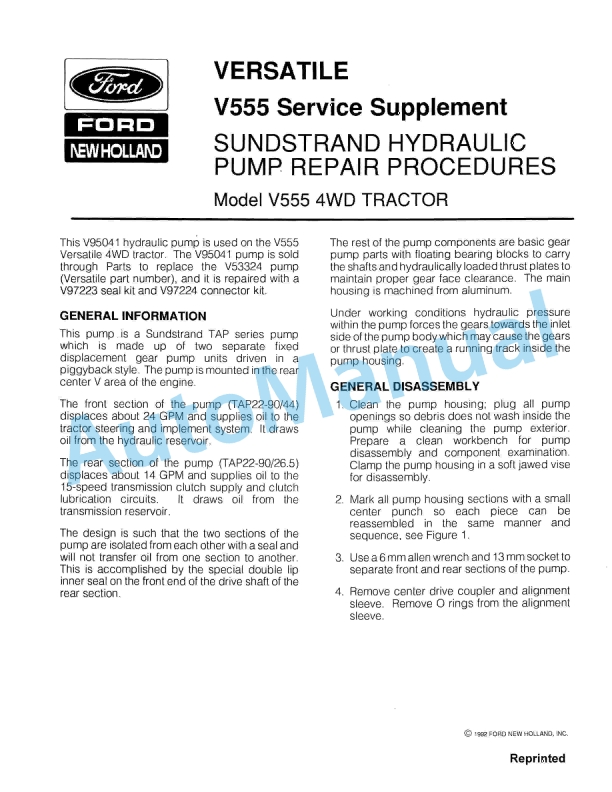 Ford New Holland V555 4WD Tractor Service Manual 40055521