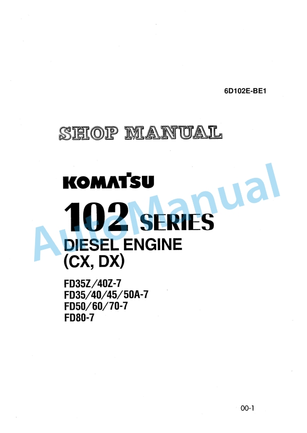 Komatsu 102 Series Diesel Engine Shop Manual 6D102E-BE1