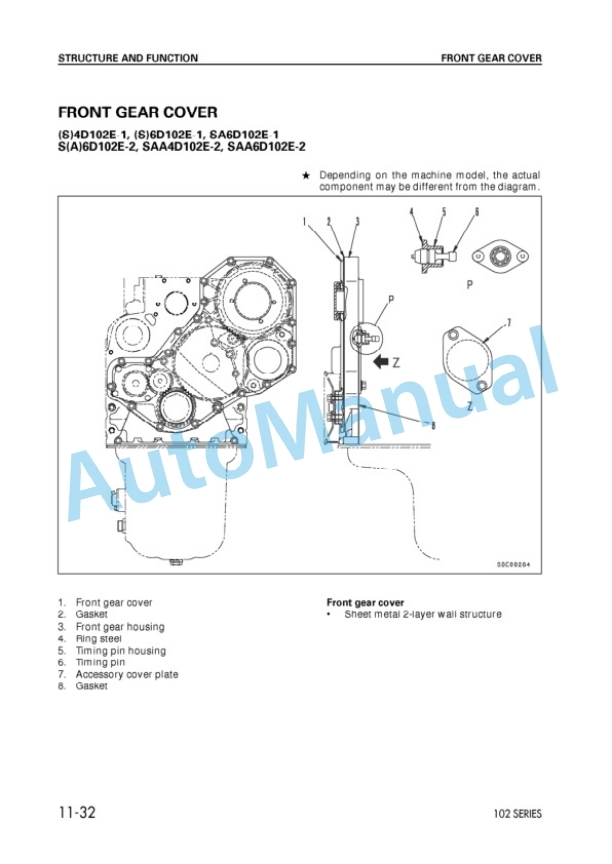 Komatsu 102 Series Diesel Engine Shop Manual 6D102E-BE2-2