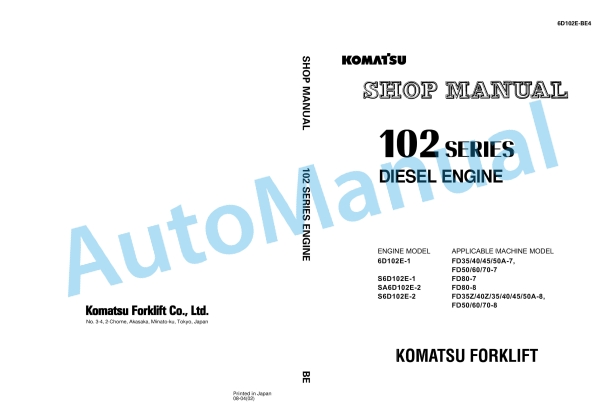Komatsu 102 Series Diesel Engine Shop Manual 6D102E-BE4