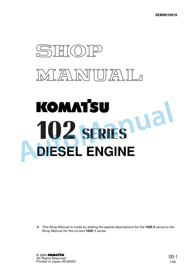 Komatsu 102 Series Diesel Engine Shop Manual SEBM010019