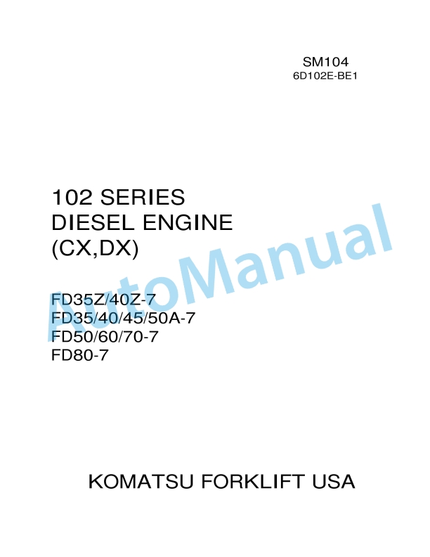 Komatsu 102 Series Diesel Engine Shop Manual SM104