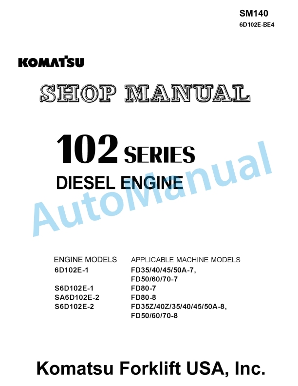 Komatsu 102 Series Diesel Engine Shop Manual SM140