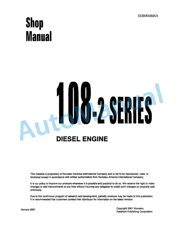 Komatsu 108-2 Series Diesel Engine Shop Manual SEBM006904