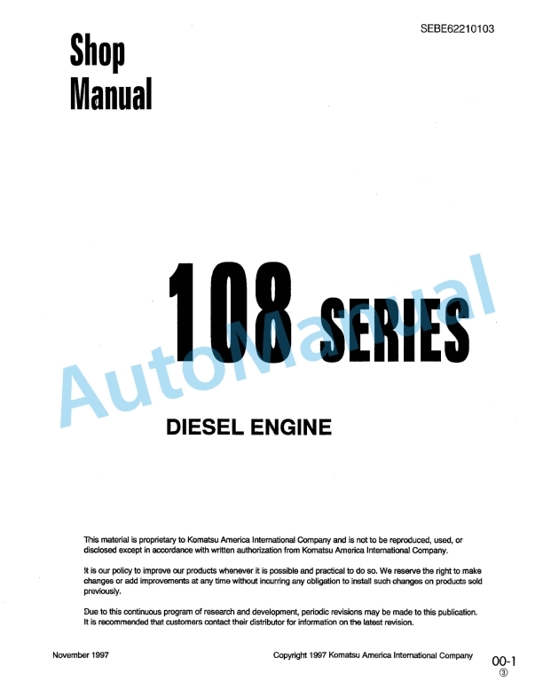 Komatsu 108 Series Diesel Engine Shop Manual SEBE62210103