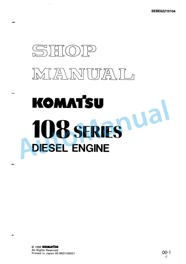 Komatsu 108 Series Diesel Engine Shop Manual SEBE62210104